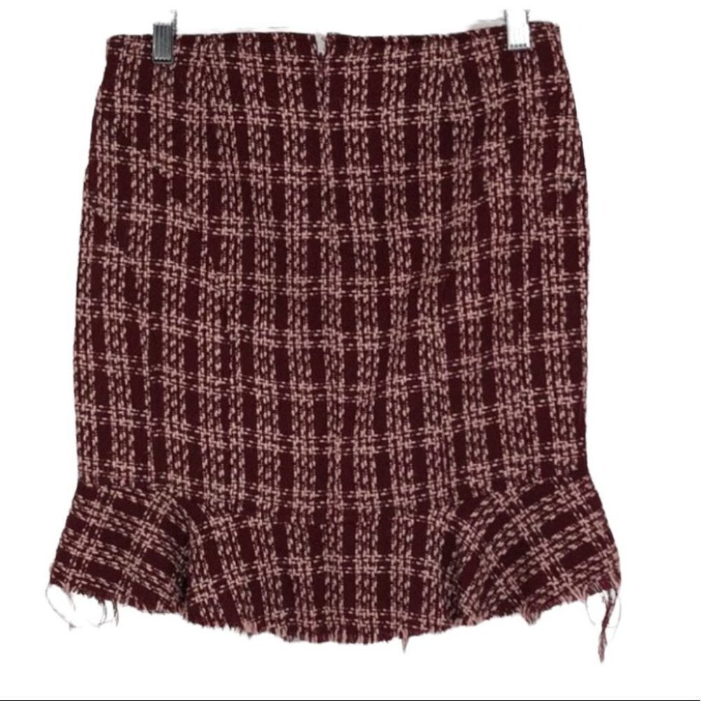 Guess Vintage red white 100% acrylic plaid knit ruffle hem mini skirt - Picture 2 of 13